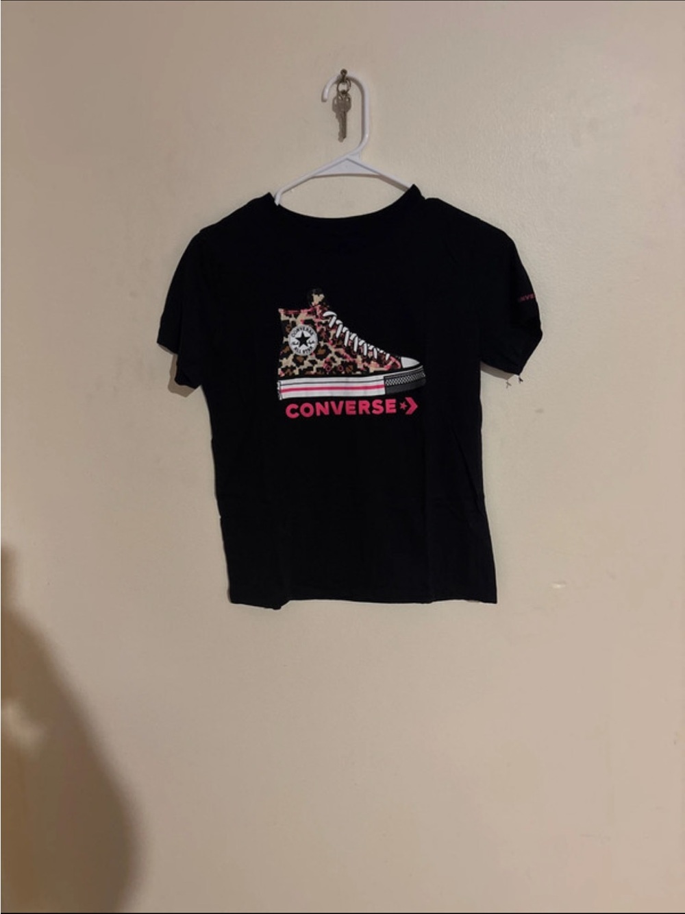 Converse Black Tee with Leopard High-Top Graphic and Pink Logo